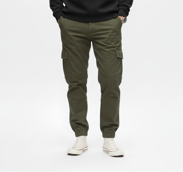 6 POCKET ELASTIC CARGO PENTS ELASTIC BOTTOM (GREEN)