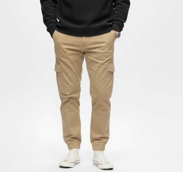 6 POCKET ELASTIC CARGO PENTS ELASTIC BOTTOM (GREEN)